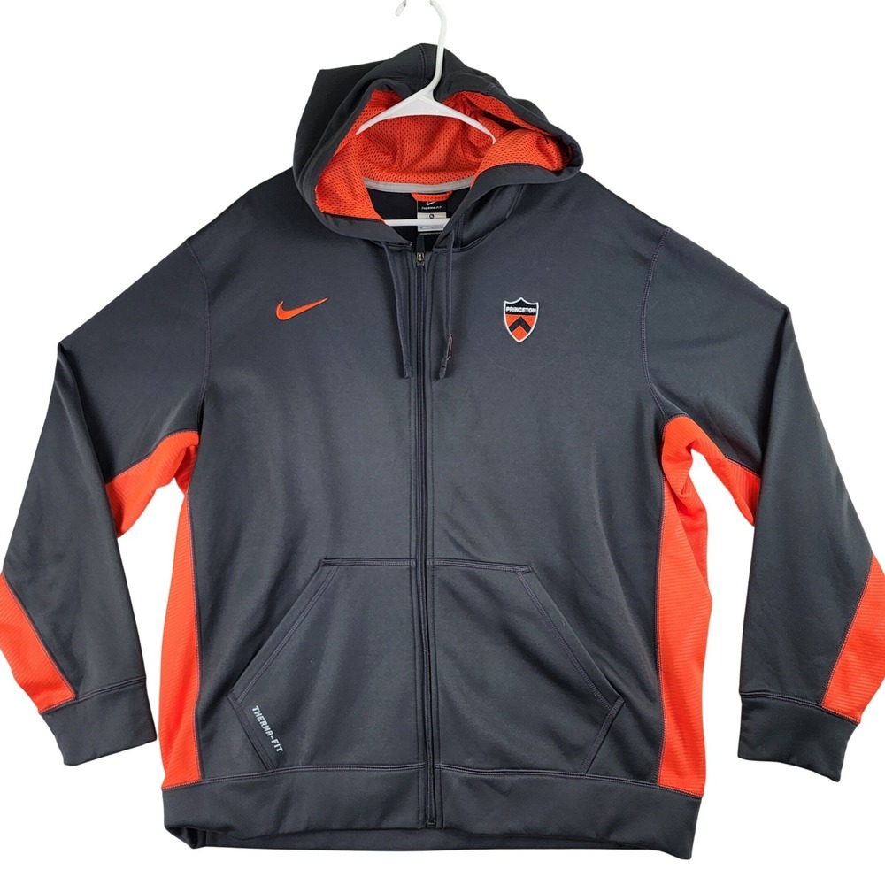 Nike Therma-FIT Princeton Full Zip Hoodie Mens XL Grey Orange 473534-224 Sporty